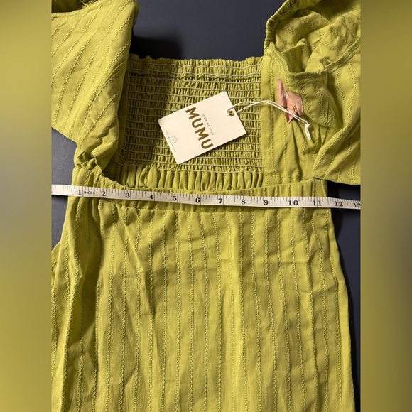 NWT Show Me Your MuMu ‘Gabrielle’ Tie-Front Midi Dress Pear Green XS Puff Sleeve - Picture 8 of 9